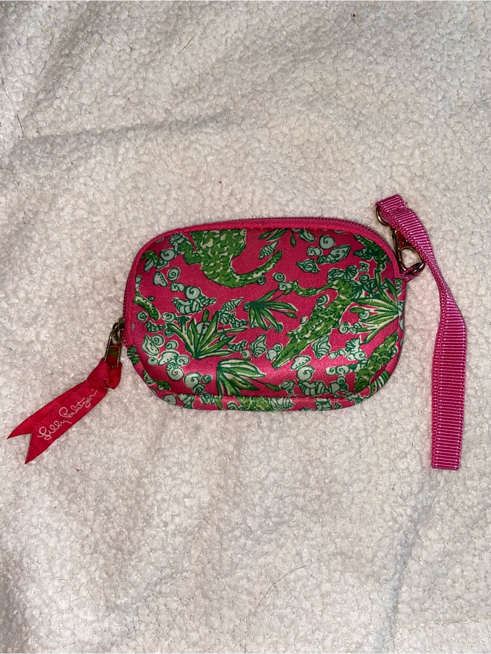 Lilly Pulitzer Pink Alligator Print Zip Wristlet Coin Purse